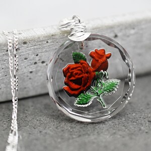 Frozen Rose Vintage Glass Pendant 925 Sterling Silver Wire Wrapped Elegant Bridesmaid Necklace Floral Botanical Retro Design Jewelry image 6