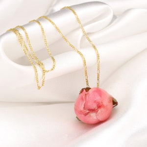 Echte Rose Halskette 925 Sterling Gold Vergoldet Pfirsichfarben Botanische Geschenkidee Bild 6