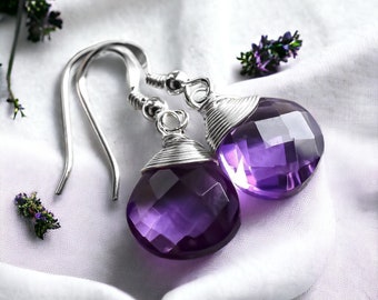 925 Sterling Silber Ohrringe mit Amethyst Tropfen - Verführerischer Schmuck - Geburtsstein