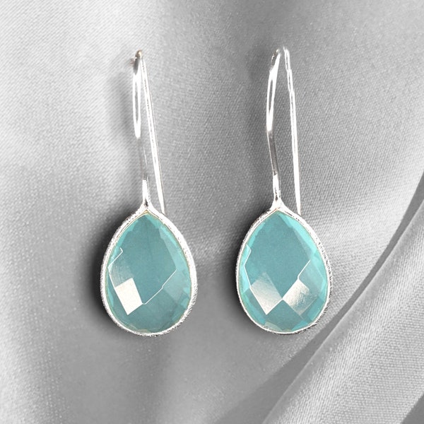 Aquamarine Earrings - 925 Sterling Silver Luxurious Gemstone Jewelry - March Birthstone Small Dainty Drop Earrings - Calming Stress Relief