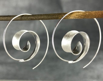 Hoop Earrings Spiral - 925 Sterling Silver Swirl Lightweight Hypoallergenic Jewelry - Boho Tribal Casual - Graduation Gift