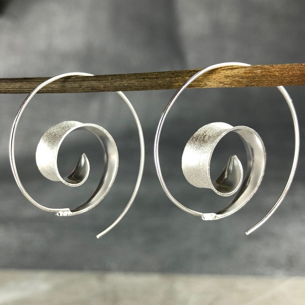 Hoop Earrings Spiral - 925 Sterling Silver Swirl Lightweight Hypoallergenic Jewelry - Boho Tribal Casual - Graduation Gift