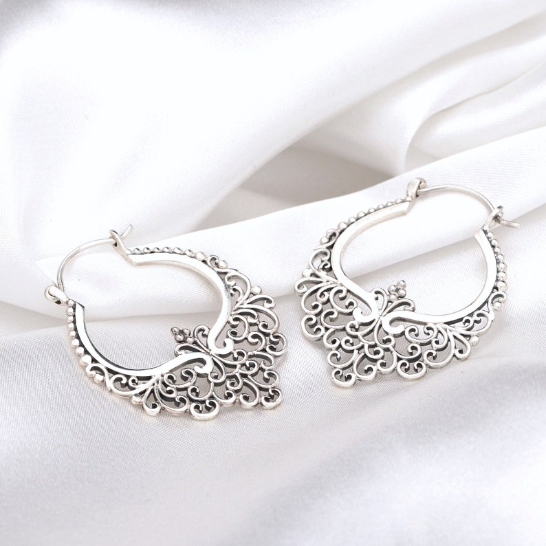 Mandala Floral Earrings 925 Sterling Silver Lace Pattern Minimalist Elegant Drop Earrings Art Nouveau Oriental Tribal Boho Festival Jewelry zdjęcie 1
