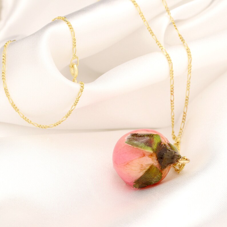Echte Rose Halskette 925 Sterling Gold Vergoldet Pfirsichfarben Botanische Geschenkidee Bild 7
