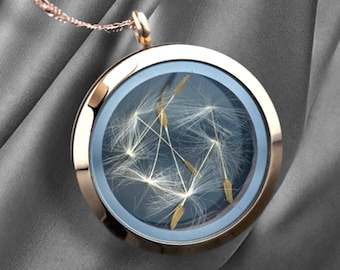 Collar de semillas de diente de león - Joyería botánica en oro rosa y plata de ley