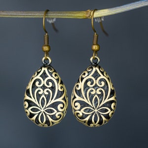 Vintage Earrings Tear Drop 1001 Night Marrakesh Orient Style Bronze Elegant Jewelry Ornament Art Deco Wedding Festival Party Gift image 7