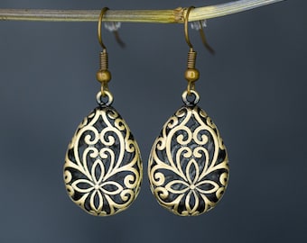 Boucles d'oreilles Marrakech - Tear Drop 1001 Night vintage Style Orient - Bijoux élégants en bronze - Ornement Art Déco Mariage Festival Party Cadeau