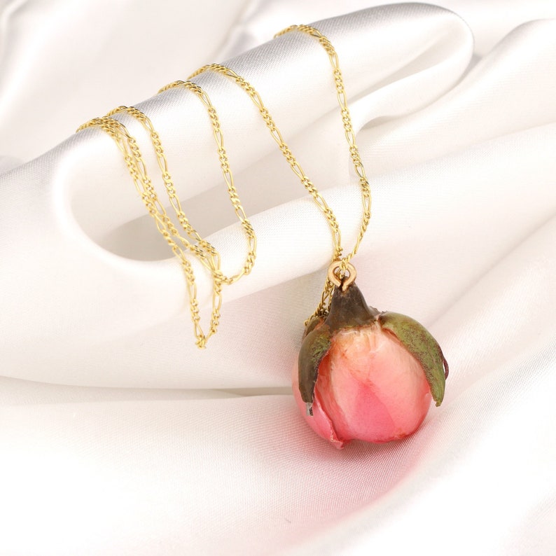 Echte Rose Halskette 925 Sterling Gold Vergoldet Pfirsichfarben Botanische Geschenkidee Bild 1