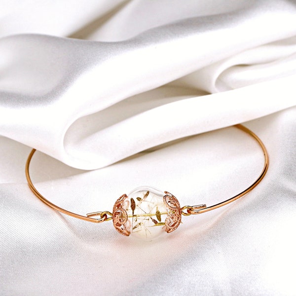 Pusteblumen Armreif Rosegold - Minimalist Blüten Löwenzahn Naturliebhaber Pflanzen Schmuck - Brautjungfer Geschenkidee