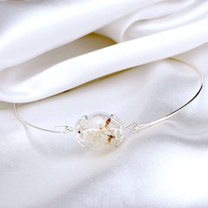 Delicate Dandelion Seed Bracelet - Casual Minimalist Narrow Rigid Silver Bangle - Botanical Terrarium Charm - Anniversary Birthday Gift