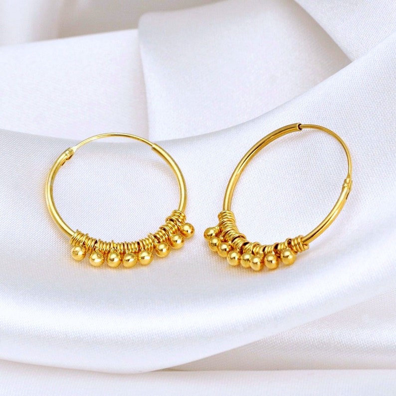 Hoop Earrings Gold 925 Sterling Gypsy Hippie Bohemian Ethnic Jewelry image 3