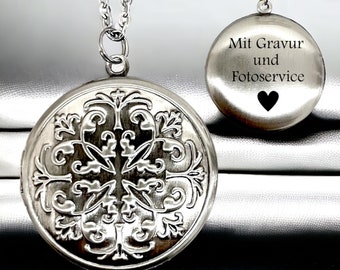 Custom Engraved Photo Locket Necklace - Orient Style Antiqued Silver Jewelry - Family Remembrance Romantic Personalized Gift Idea