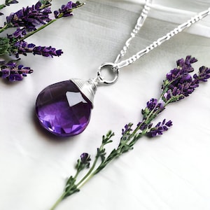 925 Sterling Silver Necklace with Amethyst Drop - Elegant Jewelry (50cm / 20 inches) - Gemstone Spiritual Birthstone February