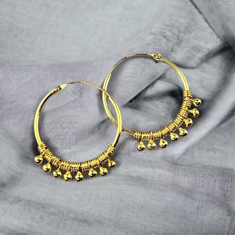 Hoop Earrings Gold 925 Sterling Gypsy Hippie Bohemian Ethnic Jewelry image 1