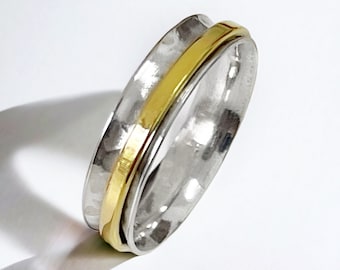 Spinner Ring Two Tone Bicolor - 925 Sterling Silber Meditation-Ring - Spiritueller Schutz Wachstum Wiedergeburt Schmuck mit Bedeutung - Geschenkidee