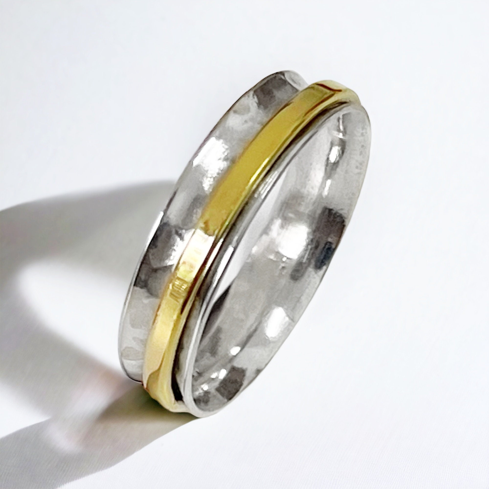 Spinner Ring Two Tone Bicolor - 925 Sterling Silver Meditation-Ring - Spiritual Protection Growth Rebirth Jewelry with Meaning - Gift Idea