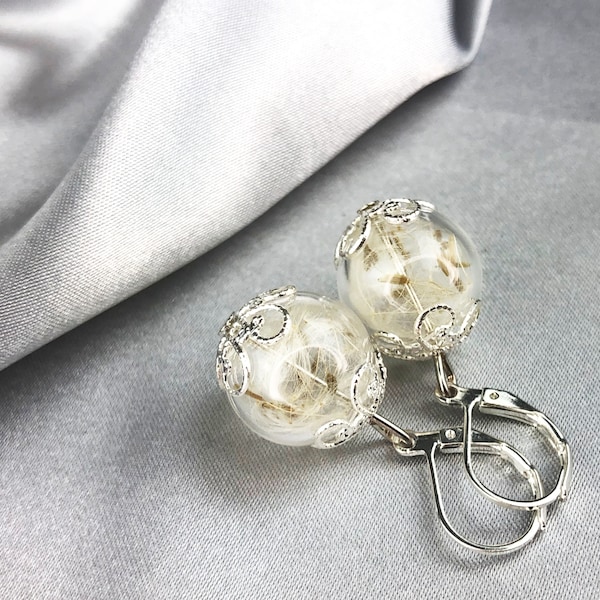 Pendientes de semillas de diente de León pequeño vidrio delicado floral plata joyería naturaleza bosque terrario planta encanto elegante pendientes modernos Bestie regalo