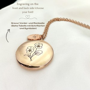 Personalisierte Monogramm Kette Geburtsblume Foto Medaillon Namenskette Fotoservice & Gravur Rosegold Natur Inspiriert Schmuck Bild 2