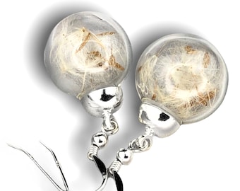 Romantic Dangle Earrings Glass Ball with Dandelion Flowers Seeds Minimalist Casual 925 Sterling Silver Boho Floral Jewelry Mother Day Gift