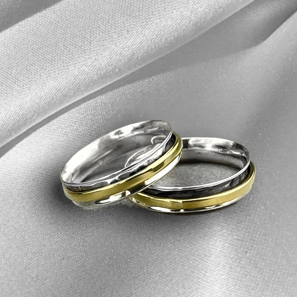 Spinner Ring Two Tone Bicolor - 925 Sterling Silver Meditation-Ring - Spiritual Protection Growth Rebirth Jewelry with Meaning - Gift Idea