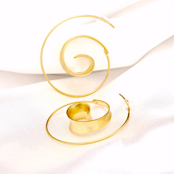 Orecchini Pendenti A Cerchio Spirale Placcato Oro - Gioielli Moda Donna