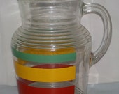 Vintage Glass Pitcher Stripes Bands Green Yellow Red Fiesta Go Along