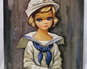 Mid Century Eden Big Eye Sailor Girl Litho Cardboard Print 8x10