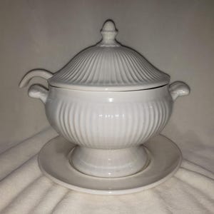 Vintage White California Pottery Soup Tureen