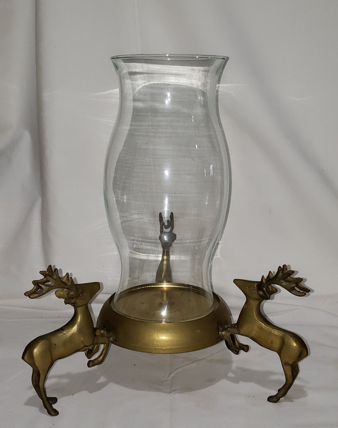 Vintage Brass Reindeer Deer Pillar Hurricane Candle Christmas Decor Etsy