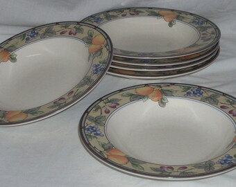 6 Mikasa Garden Harvest Wide Rim Soup Bowls