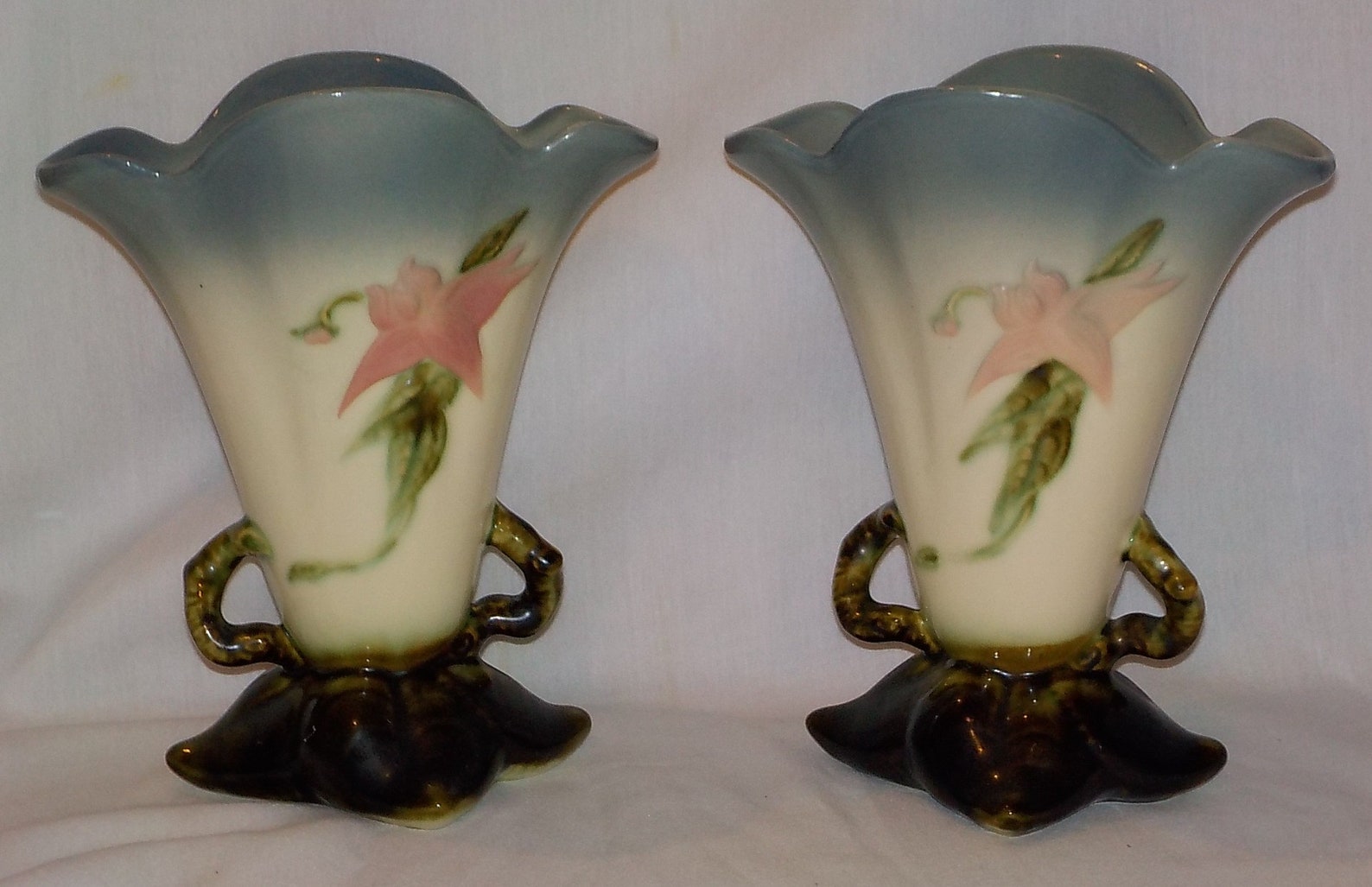 Hull Pottery Woodland Blue Jardiniere Vases Pair W16 8 Etsy