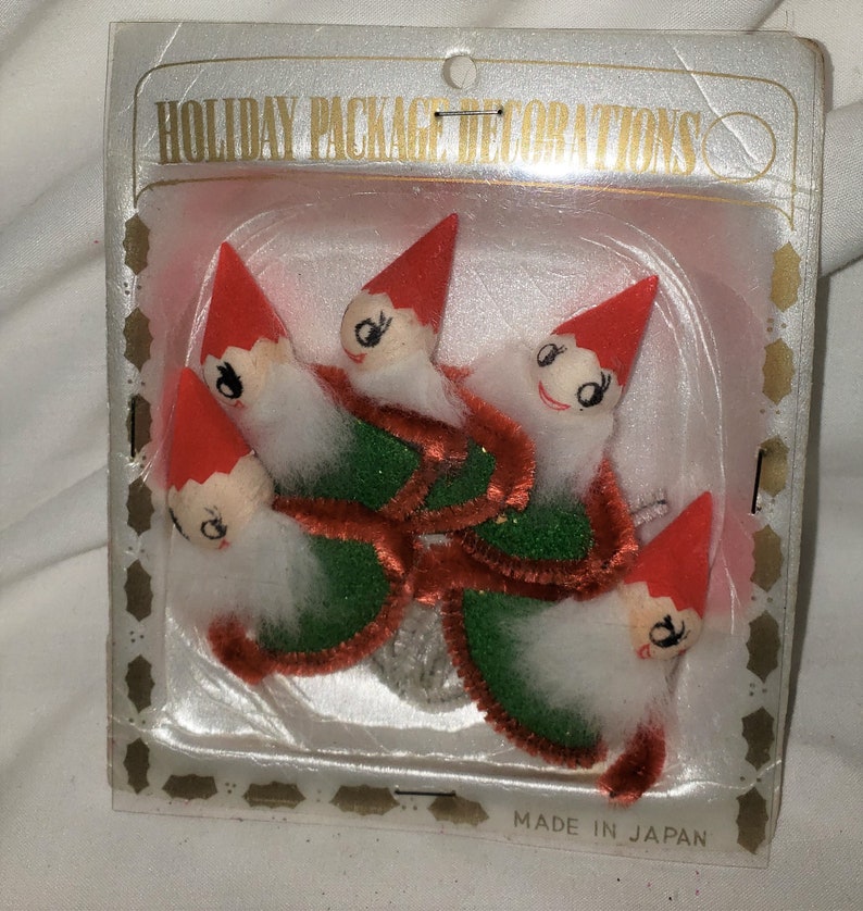 Vintage Christmas Decorations Felt Pipe Cleaner Pixies Elves Ornaments image 1