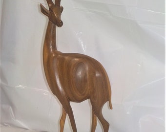 Mid Century Modern Teak or Walnut Wood Antelope Gazelle Figurine 14 3/4" tall Kenya