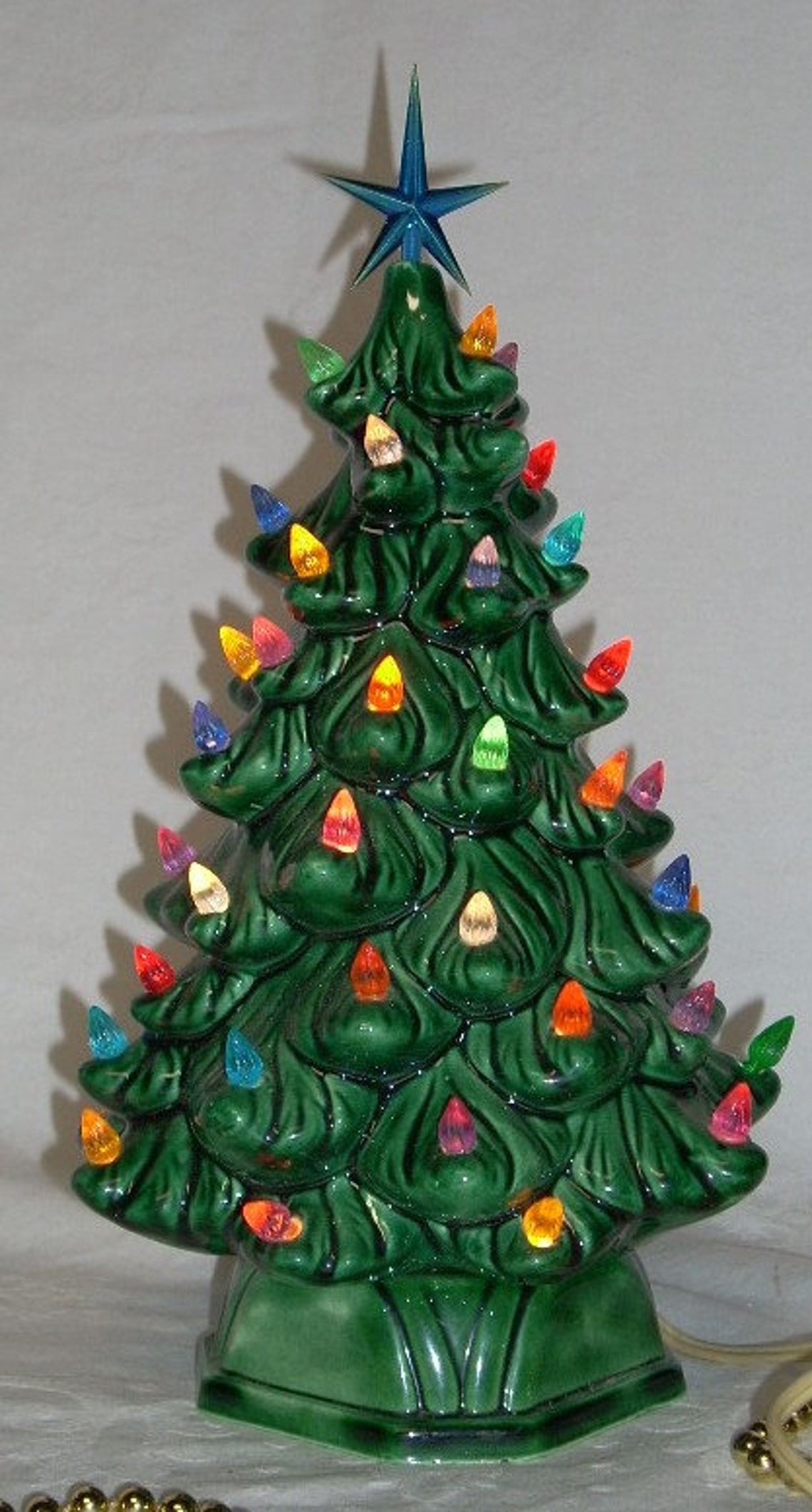 Vintage Green Ceramic Lighted Christmas Tree 12 Blue Etsy
