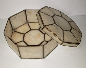 Vintage Capiz Shell Trinket Octagon Box