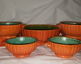 Stangl Colonial Vintage Pottery Tangerine Rust Lug Bowl Set 1388