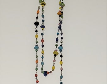 Vintage Glass Bead Necklace Colorful Long 44" Jewelry