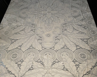 Vintage Antique Ecru Lace Tablecloth 68x75