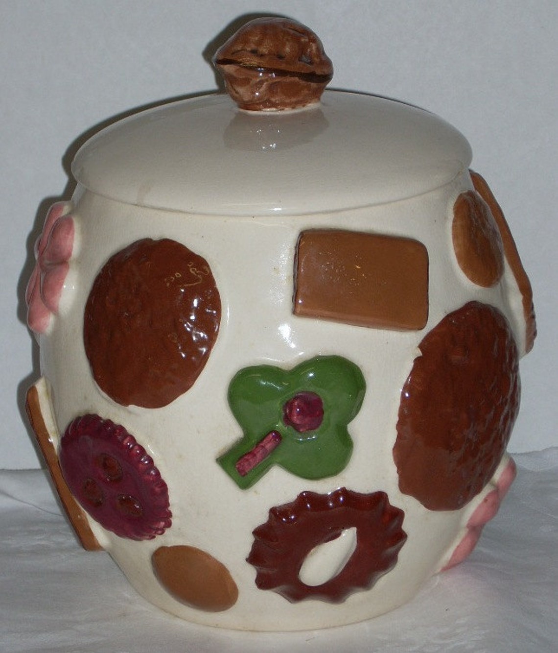 Vintage Cookies All Over Cookie Jar lid needs repair Etsy
