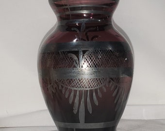 Purple Glass Vase Art Deco Nouveau Silver Overlay Italy Italian