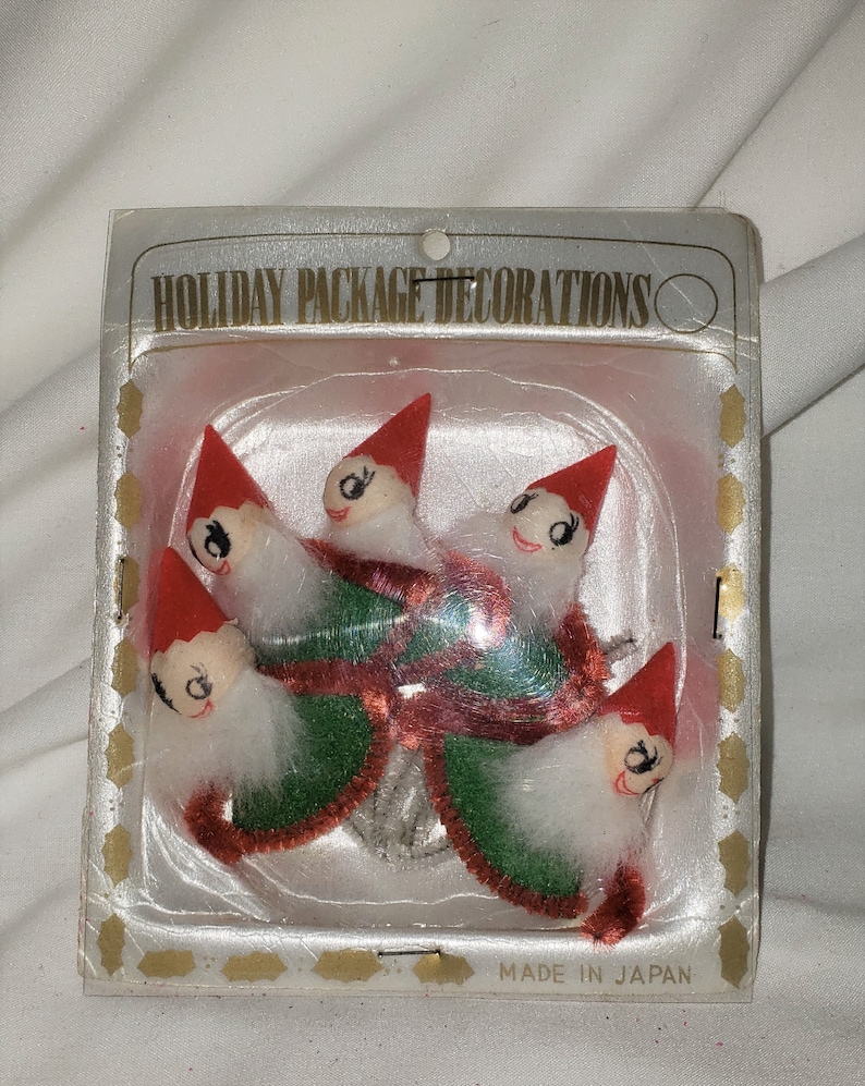 Vintage Christmas Decorations Felt Pipe Cleaner Pixies Elves Ornaments image 2