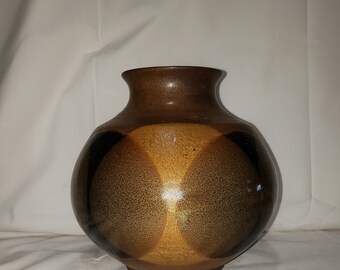 Robert Maxwell Art Pottery Bulbous Vase Brown Overlapping Circles