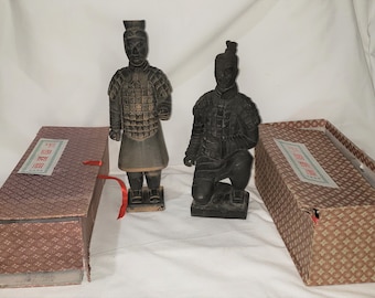 Vintage Terra Cotta Chinese Warrior Statues in Box 10"