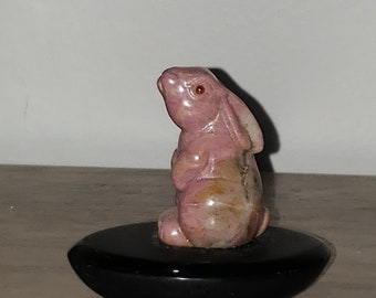 Soapstone Bunny Rabbit on Black Stone Figurine