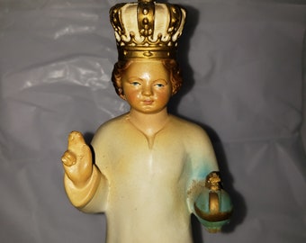 Vintage Ceramic Chalkware Infant of Prague Jesus Statue 12 1/2"