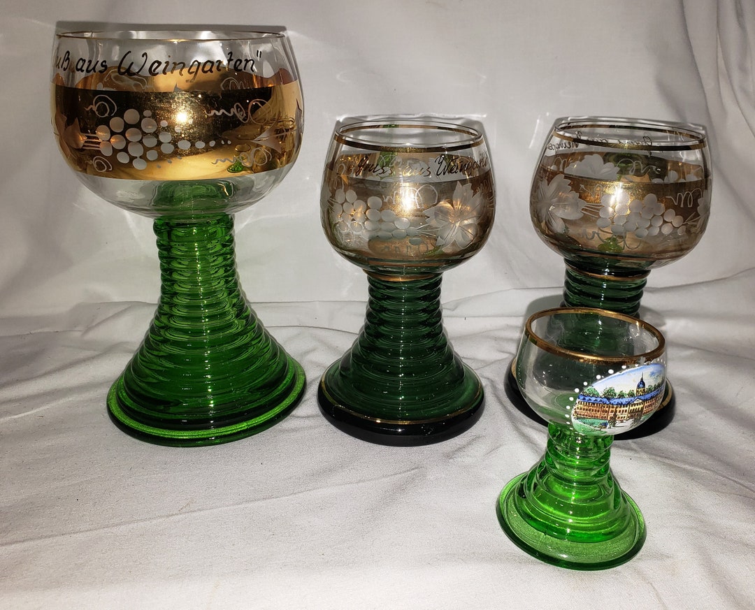 German Green Stem Roemer Wine Glasses 4 Ribbed Cone Stems Etsy