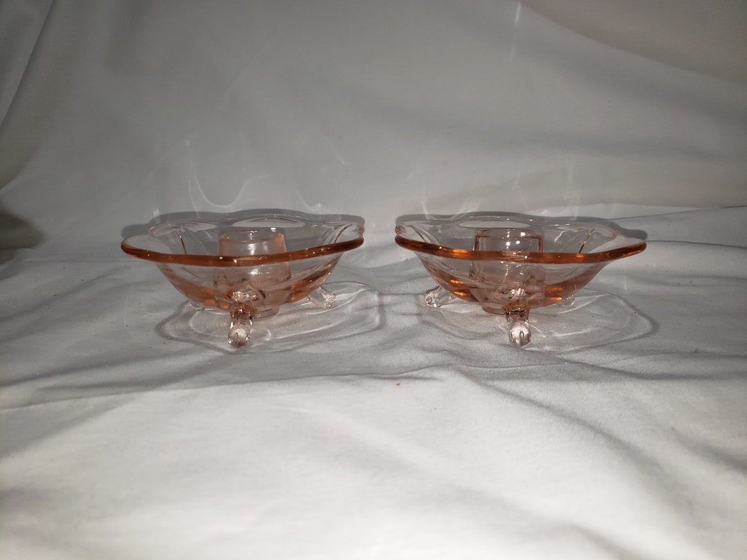 Vintage Pink Glass Candle Holders 3 Feet Etsy