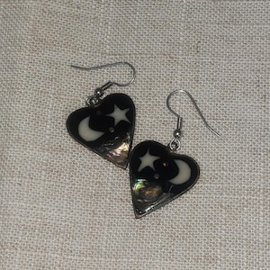 Moon and Star Abalone Shell Heart Pierced Earrings Silver Alpaca Mexico