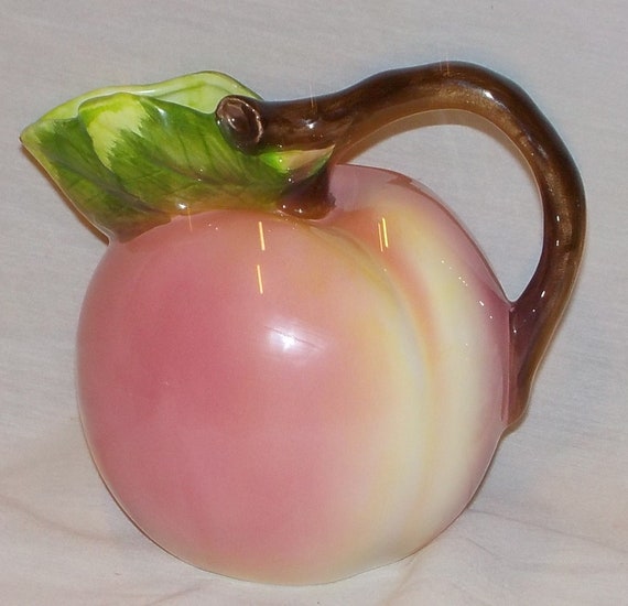 Vintage Pottery Barn Majolica Style Peach Pitcher Etsy
