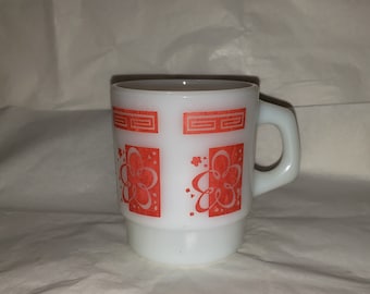 Vintage Anchor Hocking Atomic Space Age Red Design Glass Mug